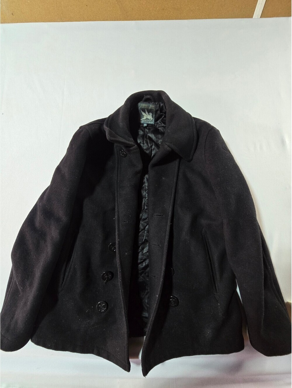 Vintage Spiewak Golden Fleece Black Wool Blend Pea Coat Long Jacket Lined Size M